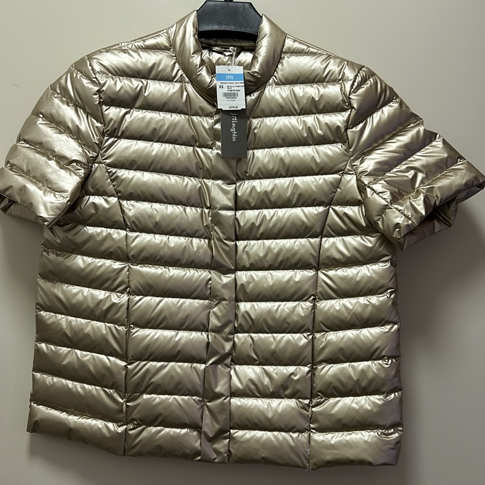 NWT J McLaughlin Metallic Champagne Solid Puffer Jacket Size XS